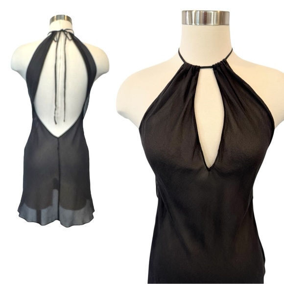 🌺SOLD🌺 Victoria’s Secret Silk Chiffon Vintage Y2K Sheer Black Halter Slip Dress - Picture 1 of 6